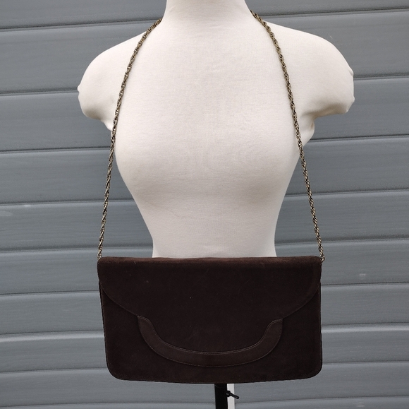 Francois Brown Vintage Suede Bag Clutch With Mirror - Picture 1 of 14